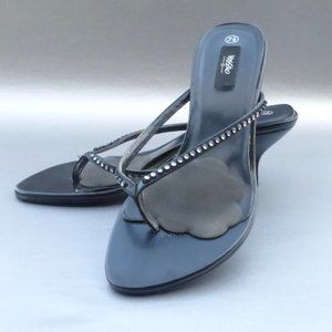 Mossimo Black Rhinestone Kitten Heels Sandals Thongs Slip On Mules Size 7.5